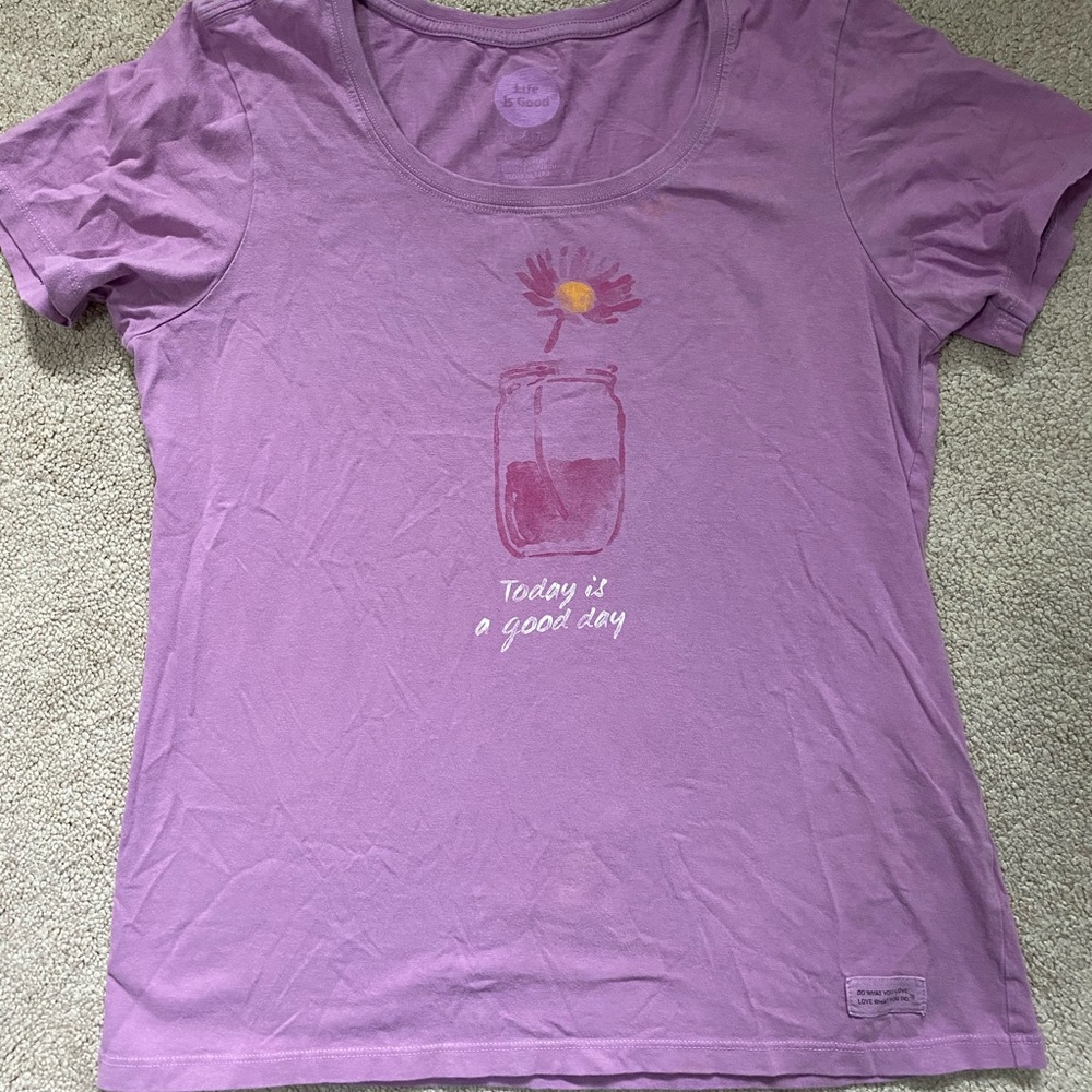 Life Is Good Short Sleeve Shirt Flower Graphic